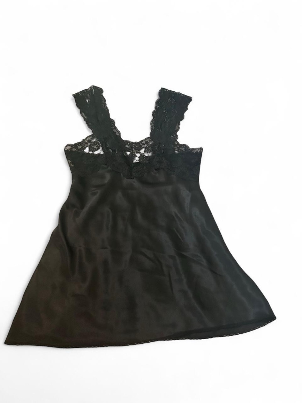 Vintage Val Mode Black Lace-Trim Satin Chemise - Women Intimates